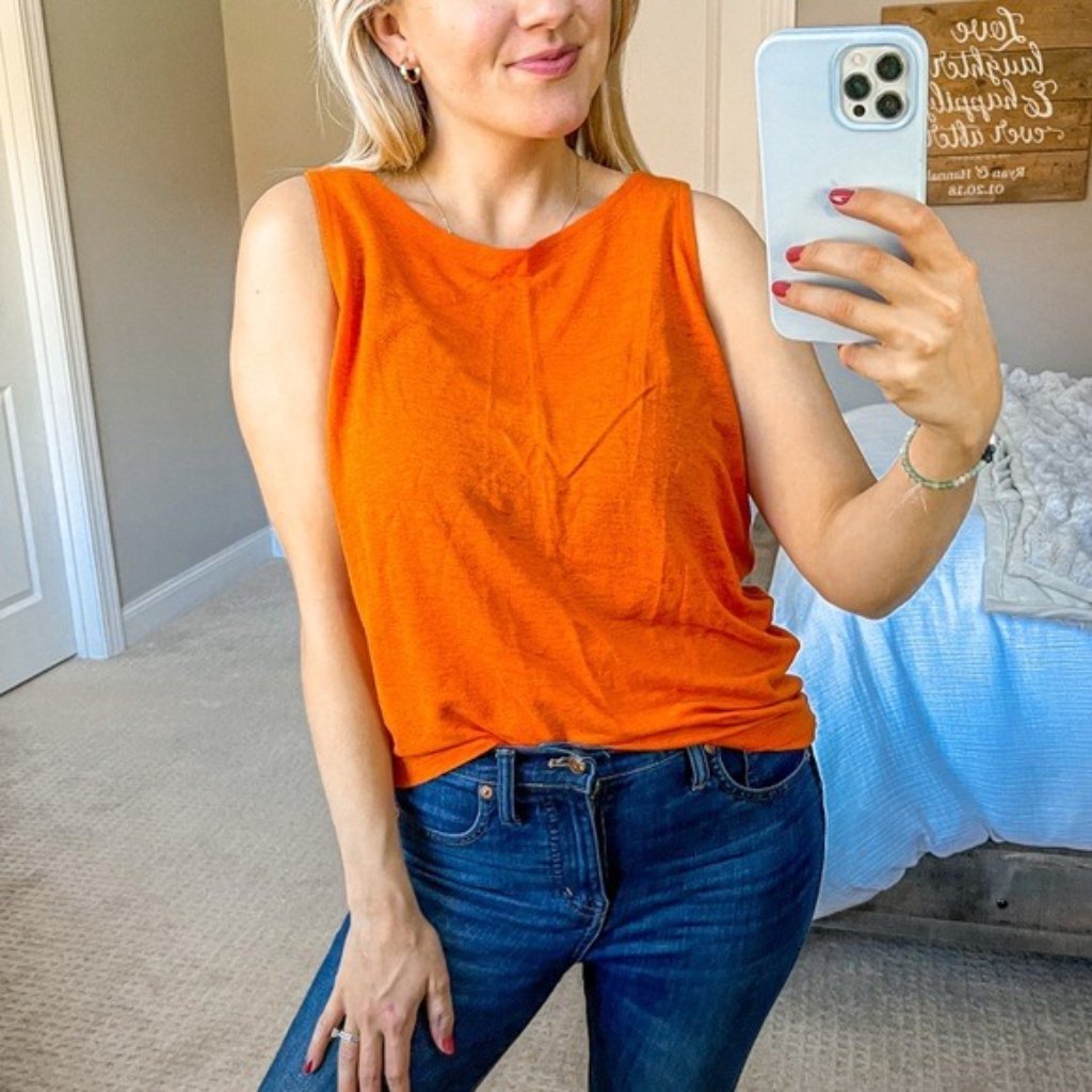 Eileen Fisher Linen Asymmetrical Orange Tank